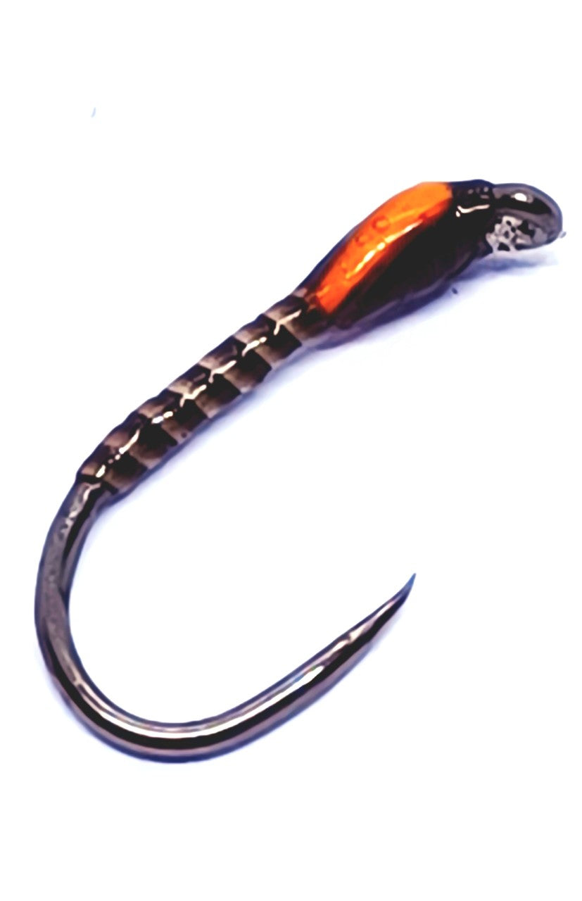 6 Orange Cheese Eggstacy Worms, Fly Fishing Trout Lures, Size 10 Barbless